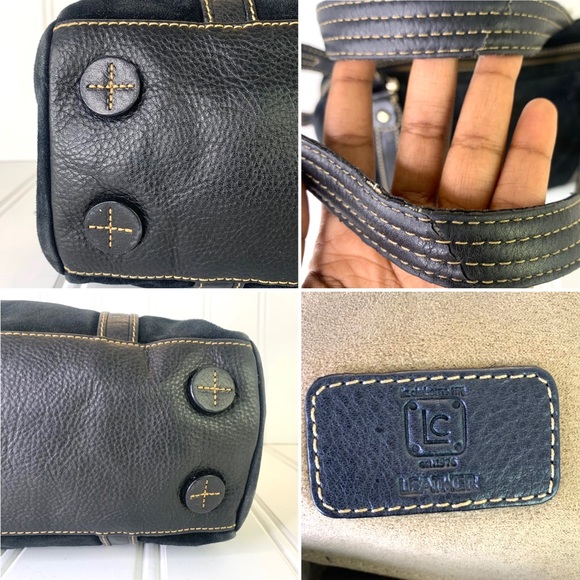 LIZ CLAIRBORNE GENUINE LEATHER HANDBAG BLACK LEATHER SHOULDER WOMEN MEDIUM BAG - Picture 13 of 17